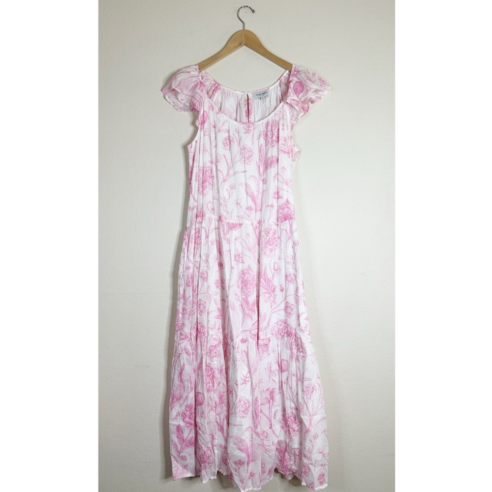 OLIVIA JAMES white and light pink floral tiered ruffle maxi dress S